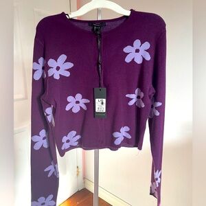 purple floral cardigan